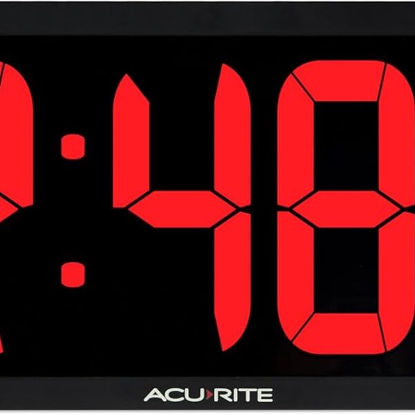 AcuRite Oversized Wall Clock with Date and Temperature, 14.5-Inch / Red