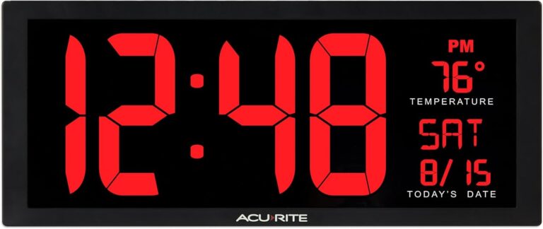AcuRite Oversized Wall Clock with Date and Temperature, 14.5-Inch / Red