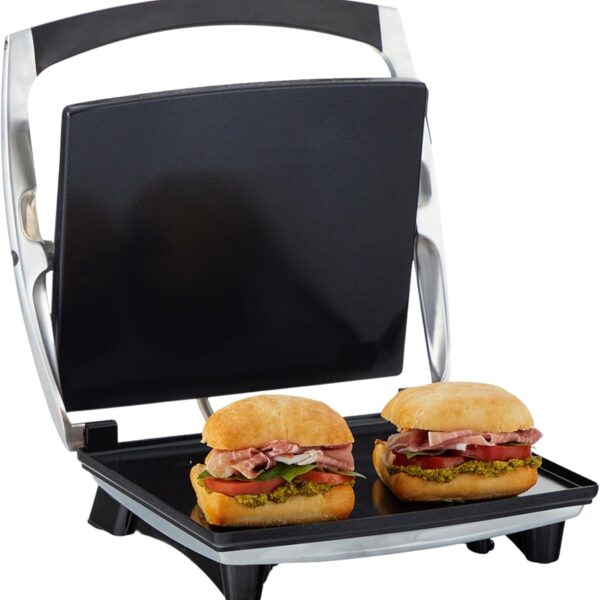 IMUSA 12x10in Stainless Steel Electric Panini Press with Temperature Control, Nonstick Plates for Sandwiches, Grilled Paninis, Quesadillas, and More