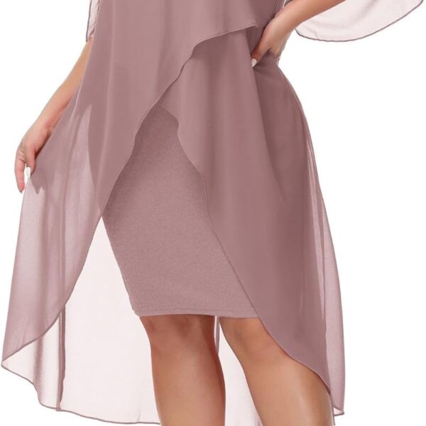 Hanna Nikole Womens Plus Size Chiffon Cocktail Dress Ruffle 3/4 Sleeve Wedding Guest Party Dresses with High Low Hem