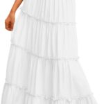 Trendy Queen Vacation Outfits Long Skirts for Women Boho Maxi Skirt Elastic High Waist Dress with Pockets Fashion