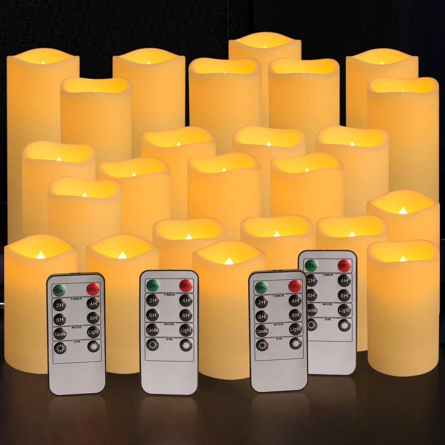 YOROXRG Set of 24 Waterproof Outdoor Flameless Candles, LED Candles with 4 Remote and Timer,(H 4" 5" 6" x D 2.2"),for Christmas,Halloween,Wedding,Festival YOROXRG Set of 24 Waterproof Outdoor Flameless Candles, LED Candles with 4 Remote and Timer,(H 4" 5" 6" x D 2.2"),for Christmas,Halloween,Wedding,Festival