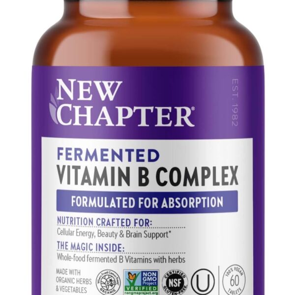 New Chapter Vitamin B Complex, Fermented Vitamin B Complex, USDA Organic, ONE Daily for Cellular Energy + Brain + Beauty, 100% Vegan, Gluten-Free - 60 Count