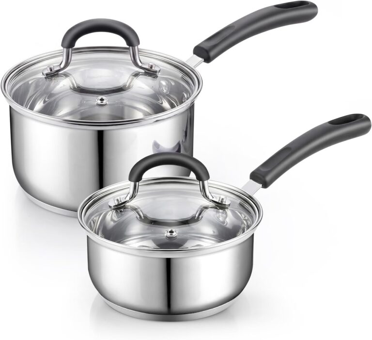 Cook N Home Professional 1 Quart and 2 Quart Stainless Steel Saucepan Set with Lids, Small Kitchen Induction Cooking Sauce Pot Pan, Stay-Cool Silicone Handle, Dishwasher Safe