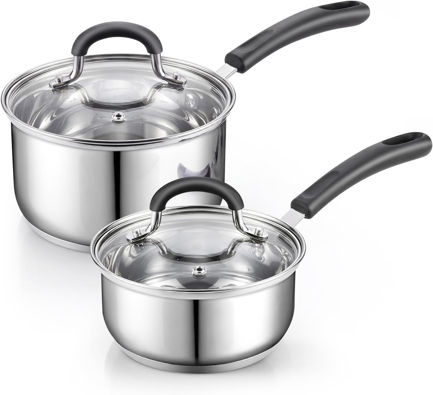 Cook N Home Professional 1 Quart and 2 Quart Stainless Steel Saucepan Set with Lids, Small Kitchen Induction Cooking Sauce Pot Pan, Stay-Cool Silicone Handle, Dishwasher Safe Cook N Home Professional 1 Quart and 2 Quart Stainless Steel Saucepan Set with Lids, Small Kitchen Induction Cooking Sauce Pot Pan, Stay-Cool Silicone Handle, Dishwasher Safe
