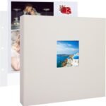 1DOT2 12x12 Inch Large 3 Ring DIY Scrapbook Photo Album Journal with 30 Plastic Sleeves 60 Pages and Fabric Cover for Baby Travel Wedding Couple Anniversary kids Adventure (Beige Cover/White Pages)