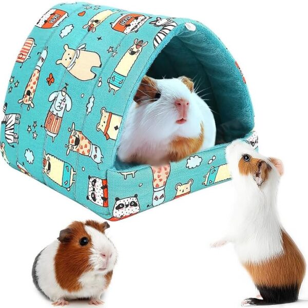 Cozy Cotton Tent for Small Animals - Guinea Pig Hideout, Hamster Bed, Portable House for Chinchillas, Rats, Hedgehogs (6.8"x7.4") (Blue)