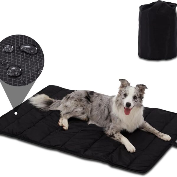BDEUS Travel Dog Bed, Outdooor Camping Pet Mat, Portable Place Mat with Handle, Easy to Clean, Waterproof & Portable and Odor Resistant Pet Cooling Pad (X-Large 51" x 35", Black)