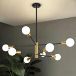 BesLowe 31 8-Light Modern Sputnik Chandelier, Mid Century Black & Gold Chandeliers Lighting, Farmhouse Ceiling Hanging Light Fixture for Dining Room Bedroom Room Kitchen Foyer, Height Adjustable