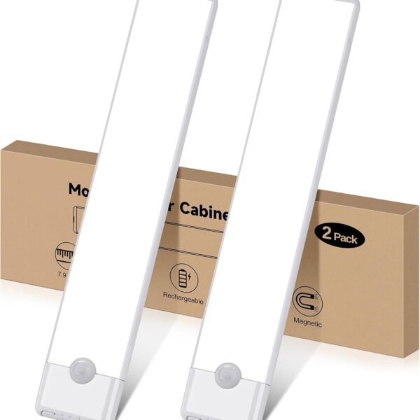 Motion Sensor Under Cabinet Lights, Magnetic Rechargeable Under Counter Closet Light, Wireless Night Light Bar Stick-On, 2-Pack, Cool White
