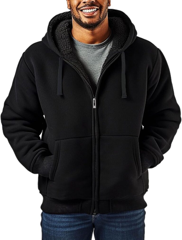 Sherpa Fleece Lined Hoodies for Men Full Zip Up Sweatshirt Jackets | Heavyweight, Full Zip Up, Thick Exceptional Warm Winter Coat, Adjustable Drawstring Hood, Softness, Ribbed Cuffs and Hemline