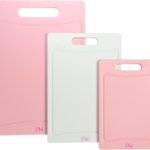 Paris Hilton Cutting Boards for Kitchen, Reversible Dual Sided Plastic Cutting Board Set with Juice Grooves, Easy Grip Handle, Heavy Duty and Made Without BPA, Dishwasher Safe, 3-Piece, Pink and Cream
