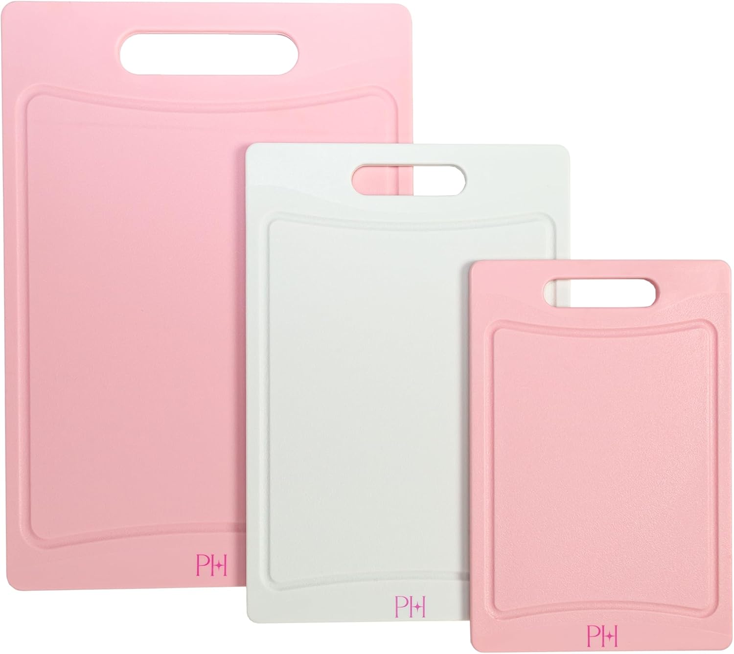 Paris Hilton Cutting Boards for Kitchen, Reversible Dual Sided Plastic Cutting Board Set with Juice Grooves, Easy Grip Handle, Heavy Duty and Made Without BPA, Dishwasher Safe, 3-Piece, Pink and Cream Paris Hilton Cutting Boards for Kitchen, Reversible Dual Sided Plastic Cutting Board Set with Juice Grooves, Easy Grip Handle, Heavy Duty and Made Without BPA, Dishwasher Safe, 3-Piece, Pink and Cream