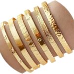 IFKM Gold Bangle Bracelets For Women, 14k Gold Plated Multi Layer Stackable Cuff Bracelet Set, Trendy Elegance Charms Non Tarnish Minimalist Textured Boho Jewelry Gift for Women
