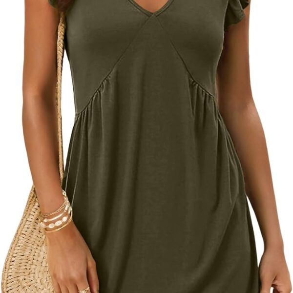 Dokotoo Women's Summer Dresses Beach 2026 Casual Deep V Neck Loose Sundress Ruffle Sleeve Mini Dress