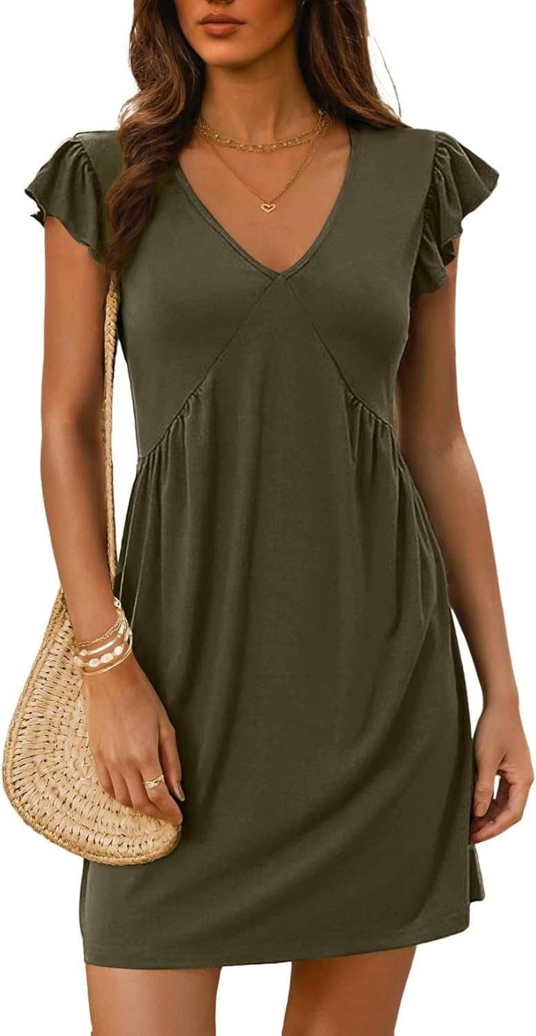 Dokotoo Women's Summer Dresses Beach 2026 Casual Deep V Neck Loose Sundress Ruffle Sleeve Mini Dress Dokotoo Women's Summer Dresses Beach 2026 Casual Deep V Neck Loose Sundress Ruffle Sleeve Mini Dress
