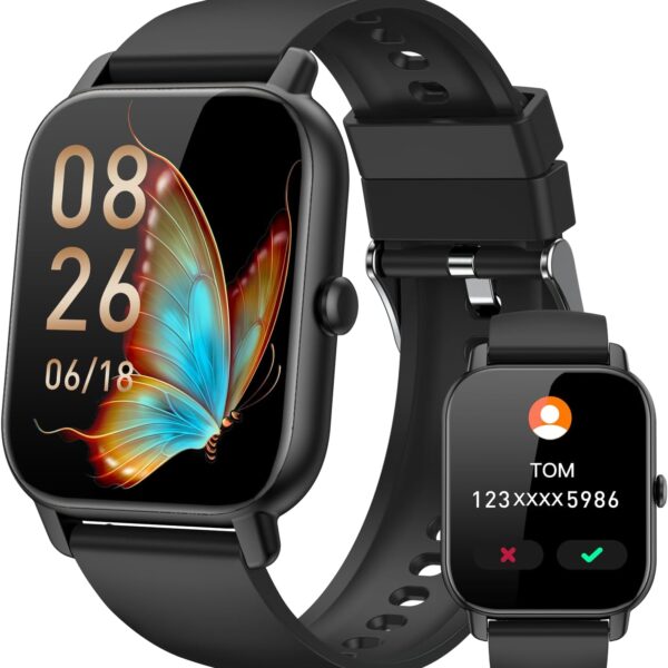 Smart Watches for Men Women, Fitness Tracker with Activity Counter/Sleep Monitor, IP68 Waterproof Smart Watch for Android iPhone iOS Compatible (Jet Black, 1.83)