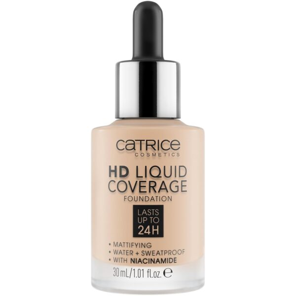 Catrice | HD Liquid Coverage Foundation | 24H Wear, Matte Finish, High Coverage, Waterproof Formula with Niacinamide | Vegan & Cruelty Free (010 | Light Beige)