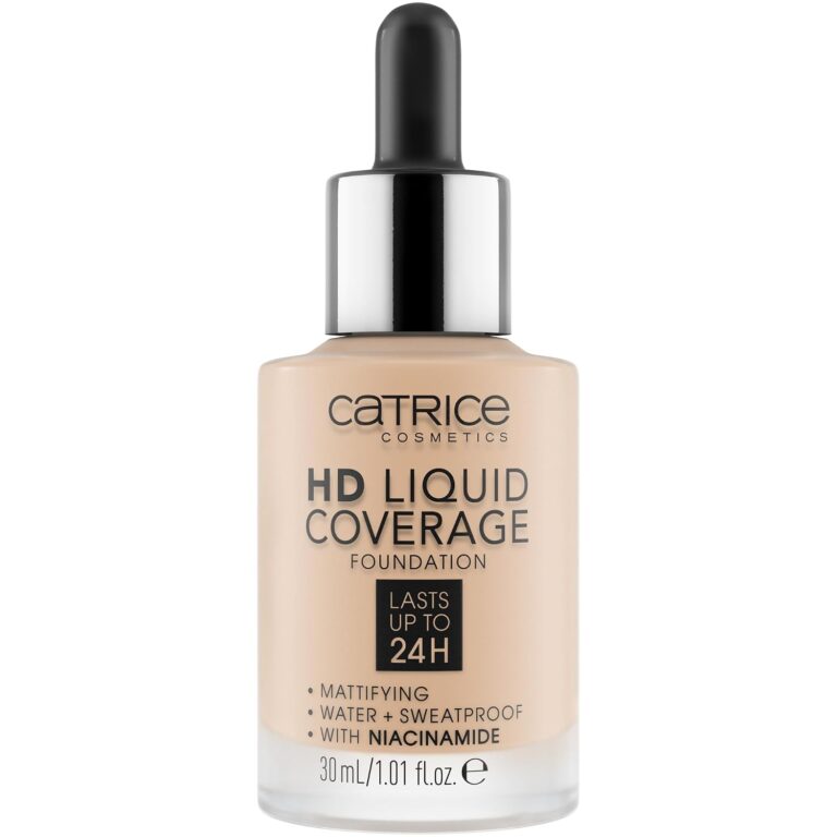Catrice | HD Liquid Coverage Foundation | 24H Wear, Matte Finish, High Coverage, Waterproof Formula with Niacinamide | Vegan & Cruelty Free (010 | Light Beige)