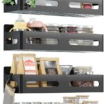 Sevenblue 4 Pack Strong Magnetic Spice Rack for Refrigerator, Multipurpose Magnetic Shelf for Fridge with 4 Hooks for Kitchen and Bathroom Organization, Black