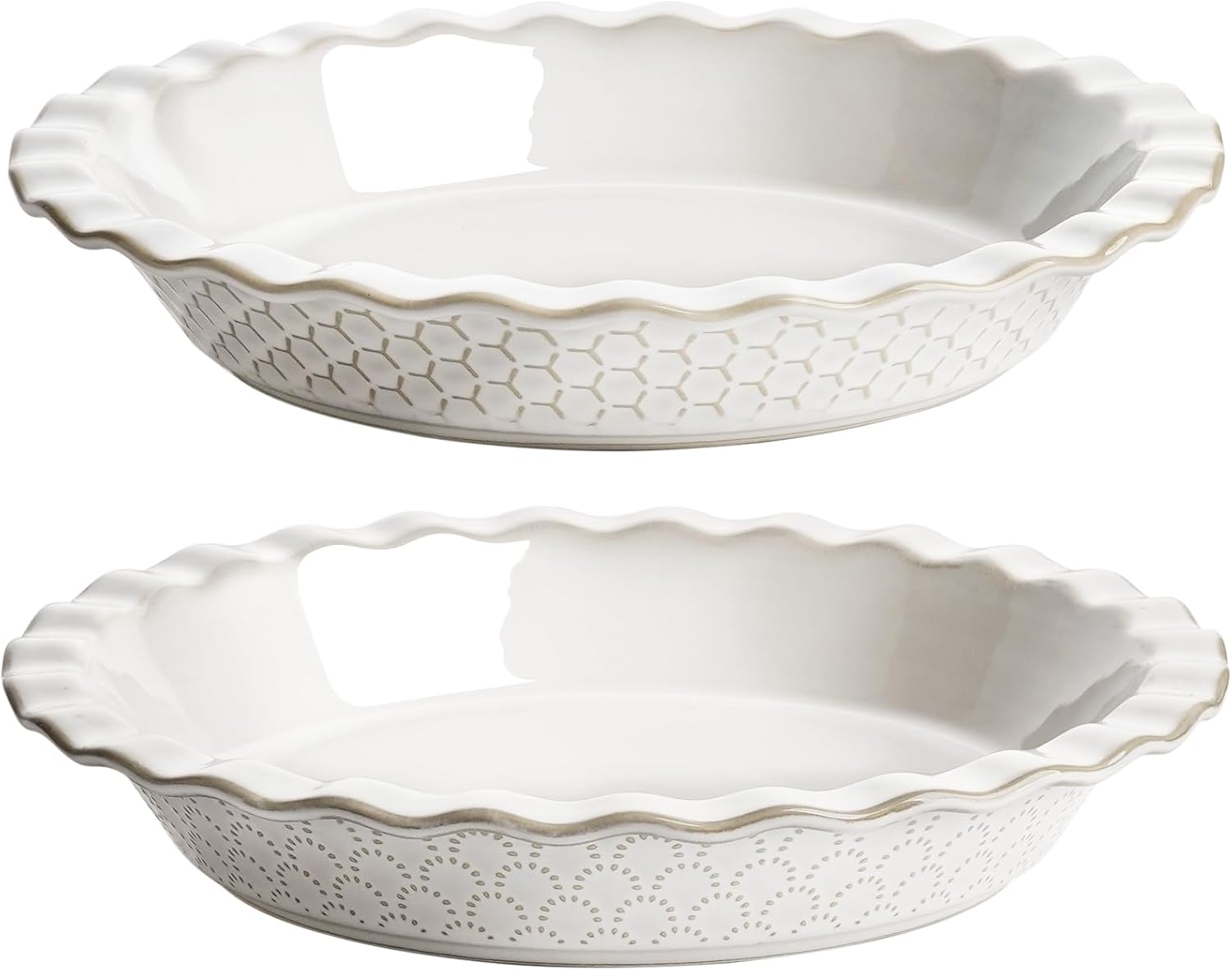 LE TAUCI Pie Pans for Baking 9 Inch, Ceramic Pie Plate for Apple Pie, Round Baking Dish Oven Safe, Embossment Housewarming Wedding Present - 36 OZ, Set of 2, Fireworks + Honey Comb, Arctic White LE TAUCI Pie Pans for Baking 9 Inch, Ceramic Pie Plate for Apple Pie, Round Baking Dish Oven Safe, Embossment Housewarming Wedding Present - 36 OZ, Set of 2, Fireworks + Honey Comb, Arctic White