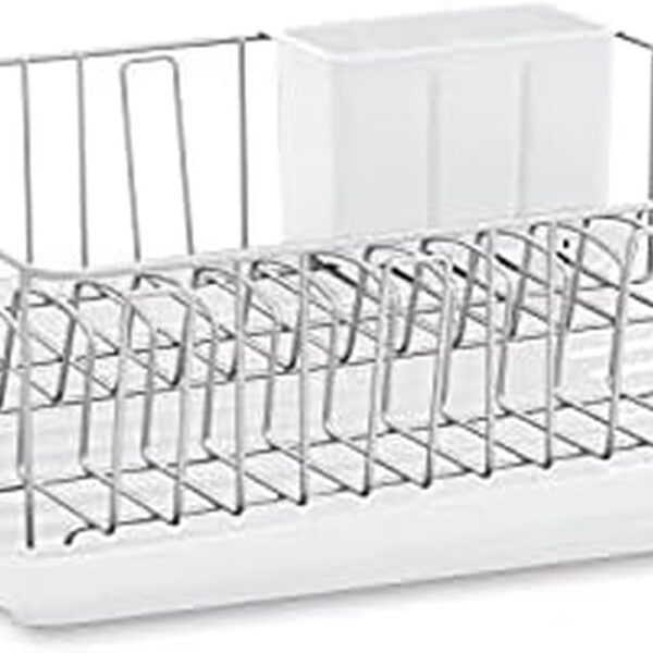 Farberware Classic Large Rust Resistant Full Dishrack with Removable 3 Compartment Flatware Caddy, Andlged Drain Board, 3-Piece, White
