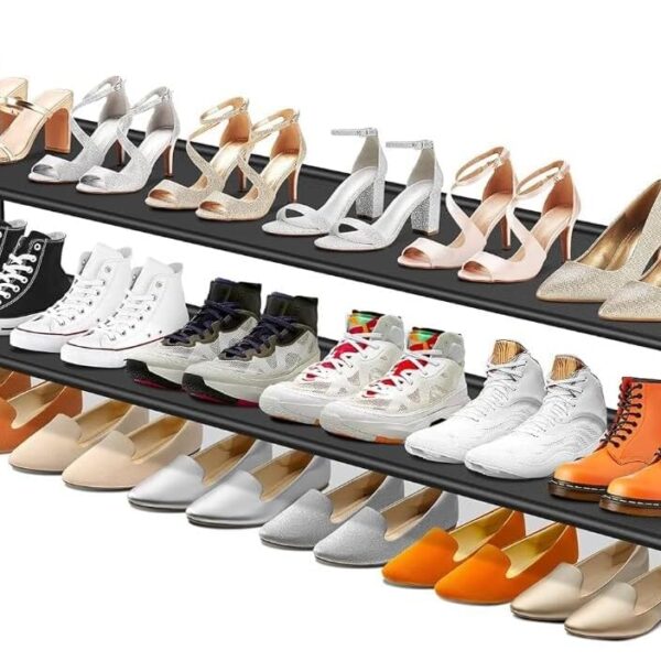 SLEEPING LAMB Long 2-Tier Shoe Organizer for Closet, Stackable Wide Shoe Rack Holds 18-Pairs Low Shoe Shelf Storage for Bedroom, Floor, Entryway(Black)