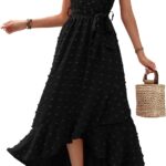 BTFBM Boho Dresses for Women 2026 Summer Fashion Cap Sleeve Swiss Dot Flowy Ruffle Beach Wedding Cocktail Maxi Dress