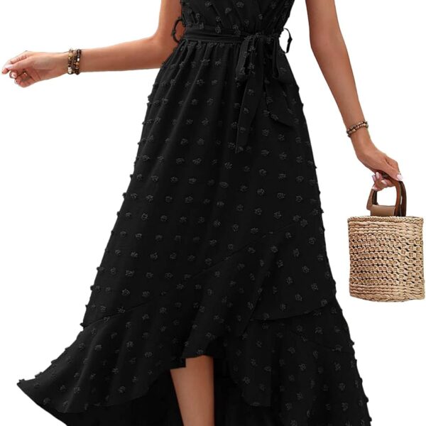 BTFBM Boho Dresses for Women 2026 Summer Fashion Cap Sleeve Swiss Dot Flowy Ruffle Beach Wedding Cocktail Maxi Dress