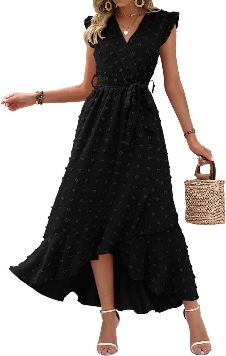 BTFBM Boho Dresses for Women 2026 Summer Fashion Cap Sleeve Swiss Dot Flowy Ruffle Beach Wedding Cocktail Maxi Dress