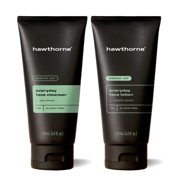 Hawthorne Everyday Mens Skin Care Kit. Mens Facial Care Kit with Face Wash Cleanser and Face Moisturizer Daily Face Routine For Men. Natural, Non-Toxic, Paraben Free, Phthalate Free. 4 Fl. Oz. Each.