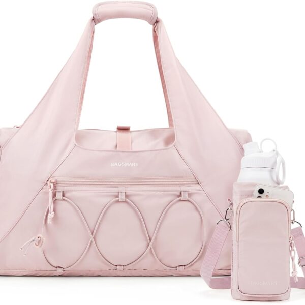 BAGSMART Gym Bag for Women, Lightweight Duffel with Shoe Compartment, Tote Bag with Wet Pocket for Yoga Travel, Pink