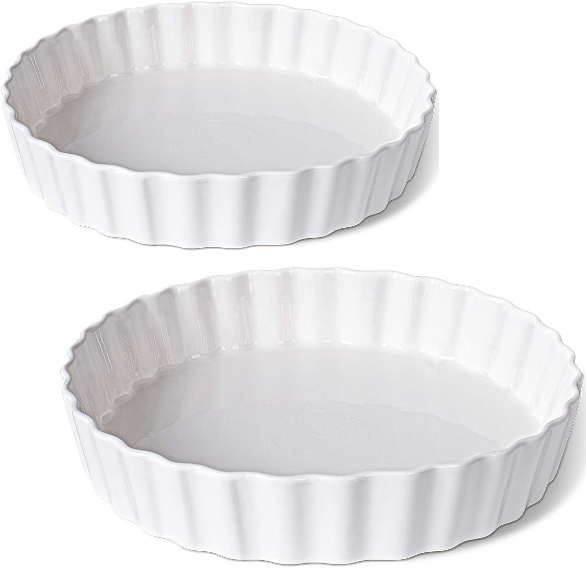 DELLING 9.5 Inch Ceramic Tart Pan Set of 2 - Porcelain Quiche Baking Dish with Fluted Edge, Round Pie Pan for Chicken Pot Pie, Cheesecake, Creme Brulee - White Oven Safe Bakeware DELLING 9.5 Inch Ceramic Tart Pan Set of 2 - Porcelain Quiche Baking Dish with Fluted Edge, Round Pie Pan for Chicken Pot Pie, Cheesecake, Creme Brulee - White Oven Safe Bakeware