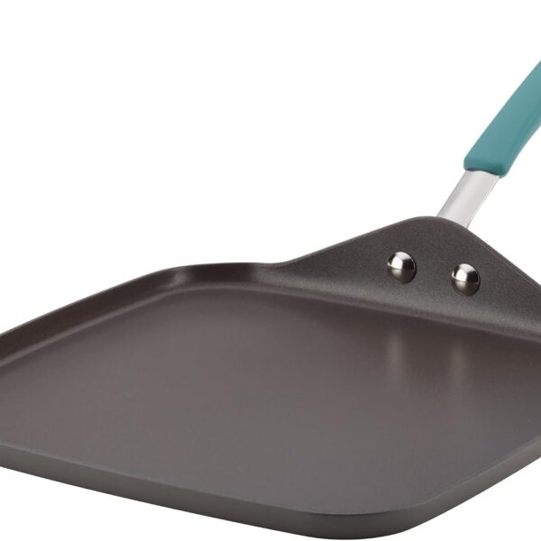 Rachael Ray Cucina Hard Anodized Nonstick Griddle Pan/Flat Grill, 11 Inch, Gray with Agave Blue Handle