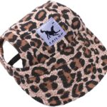 Leconpet Baseball Caps Hats with Neck Strap Adjustable Comfortable Ear Holes for Small Medium and Large Dogs in Outdoor Sun Protection (M, Leopard)