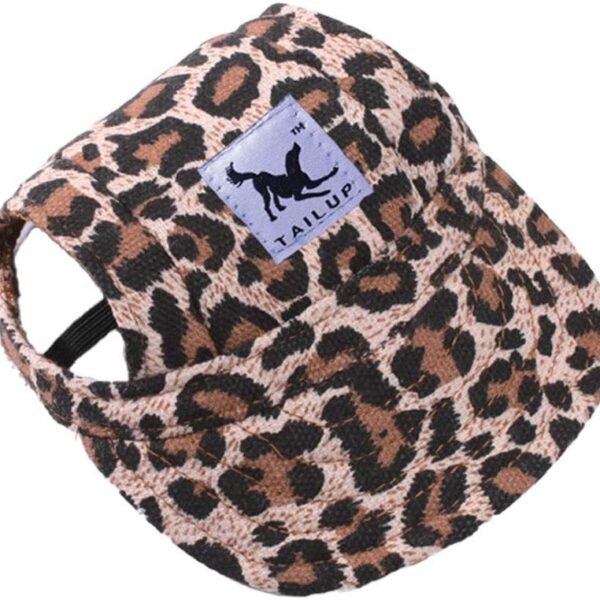 Leconpet Baseball Caps Hats with Neck Strap Adjustable Comfortable Ear Holes for Small Medium and Large Dogs in Outdoor Sun Protection (M, Leopard)