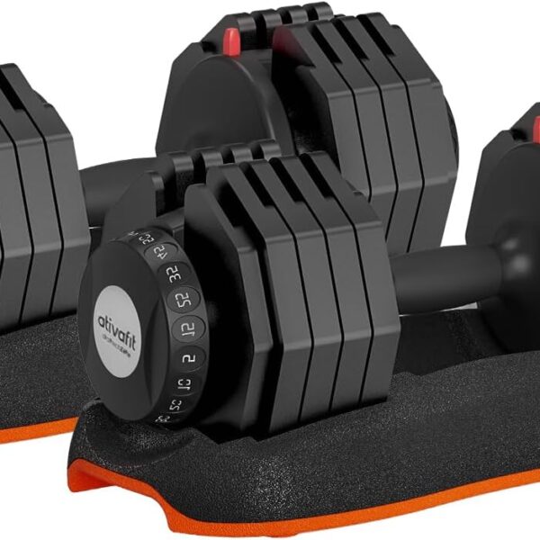 ATIVAFIT Adjustable Dumbbell Set of 2, 588LB Quick Dial Free Weights with Double Safety Lock, Anti-Slip Steel Handle & Storage Box, Space Saving Home Gym Equipment for Full Body Strength Training, Suitable for Home Fitness Users