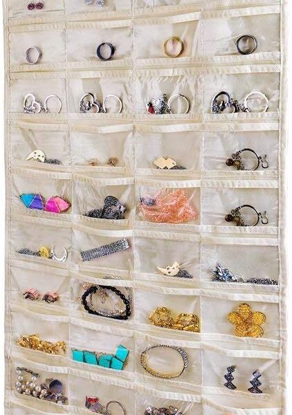BB Brotrade Hanging Jewelry Organizer,Accessories Organizer,80 Pocket Organizer for Holding JewelriesBeige