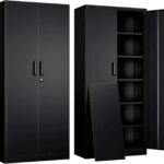 Yizosh Metal Garage Storage Cabinet with 2 Doors and 5 Adjustable Shelves - 71" Steel Lockable File Cabinet,Locking Tool Cabinets for Office,Home,Garage,Gym,School (Black)