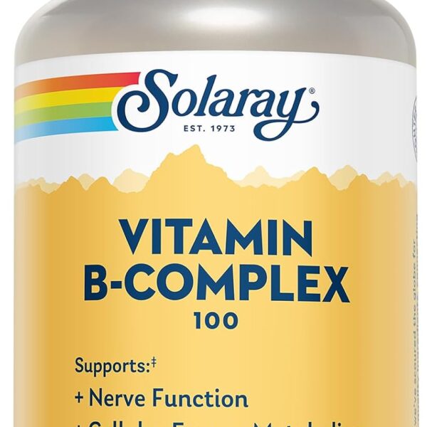 SOLARAY Vitamin B Complex 100mg - Cellular Energy, Nerve and Heart Health Support - Supplies All 8 B Complex Vitamins - Vitamin B12, B1, B2, B3, B6, Niacin, Folic Acid and Biotin - Vegan, 100 Servings