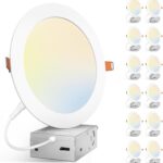 Amico 12 Pack 7 Inch 5CCT Ultra-Thin LED Canless Recessed Ceiling Light with Junction Box, 2700K/3000K/3500K/4000K/5000K Selectable, 15W=100W, 1300LM High Brightness, Dimmable Wafer Downlight, ETL&FCC