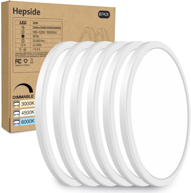hepside 6PACK Flush Mount LED Ceiling Light Fixture White, 12Inch 28Watt, Dimmable & 3000K-4500K-6000K Ceiling Lamp 3200LM Low Profile Ceiling Light for Kitchen Bedroom Hallway Porch