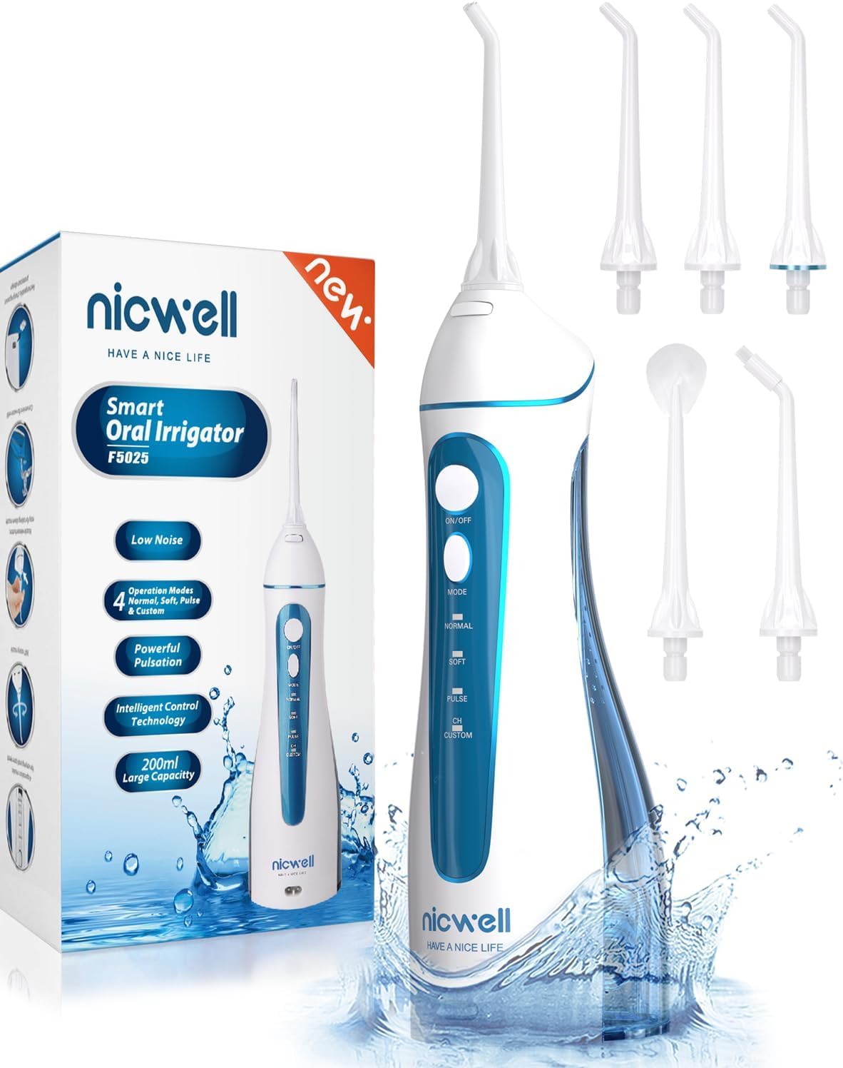 Nicwell Water Dental Flosser Pick for Teeth: 4 Modes Cordless Portable Rechargeable Oral Irrigator IPX7 Waterproof Cleaner Pik Deep Cleaning Flossing Pic Machine for Home Travel Nicwell Water Dental Flosser Pick for Teeth: 4 Modes Cordless Portable Rechargeable Oral Irrigator IPX7 Waterproof Cleaner Pik Deep Cleaning Flossing Pic Machine for Home Travel