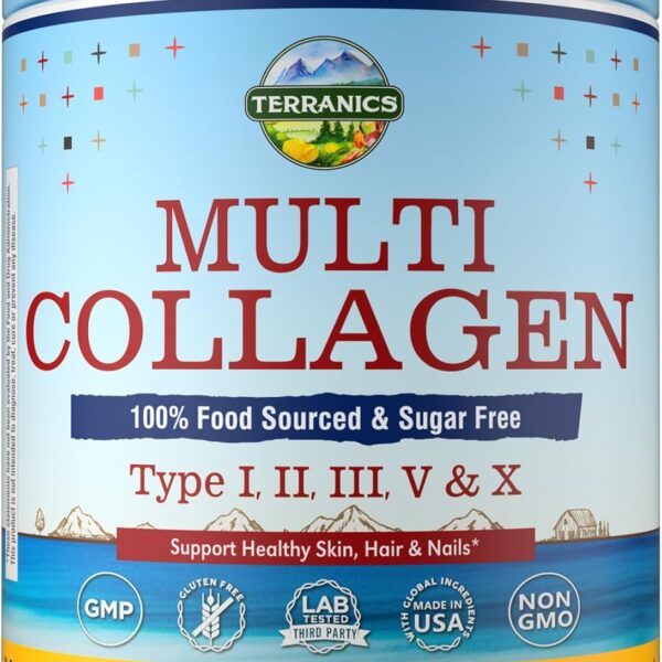 Terranics Multi Collagen Peptides Powder, Type I II III V X Hydrolyzed Collagen for Women+Men, Collagen Supplements, Fast Dissolve, Unflavored Colageno, No Sugar, Keto, 16oz