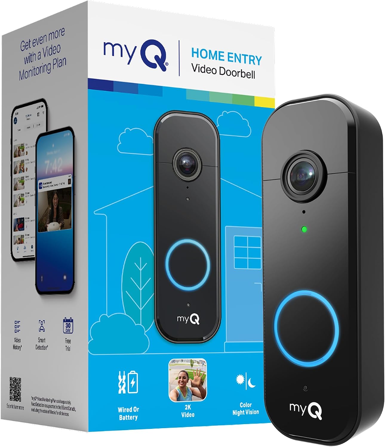 Chamberlain myQ Video Doorbell | 2K Camera, Battery/Wired, Color Night Vision, Live with 2-Way Talk, Motion Detection & Real-Time Alerts, 150 Deg Wide View, Black Chamberlain myQ Video Doorbell | 2K Camera, Battery/Wired, Color Night Vision, Live with 2-Way Talk, Motion Detection & Real-Time Alerts, 150 Deg Wide View, Black