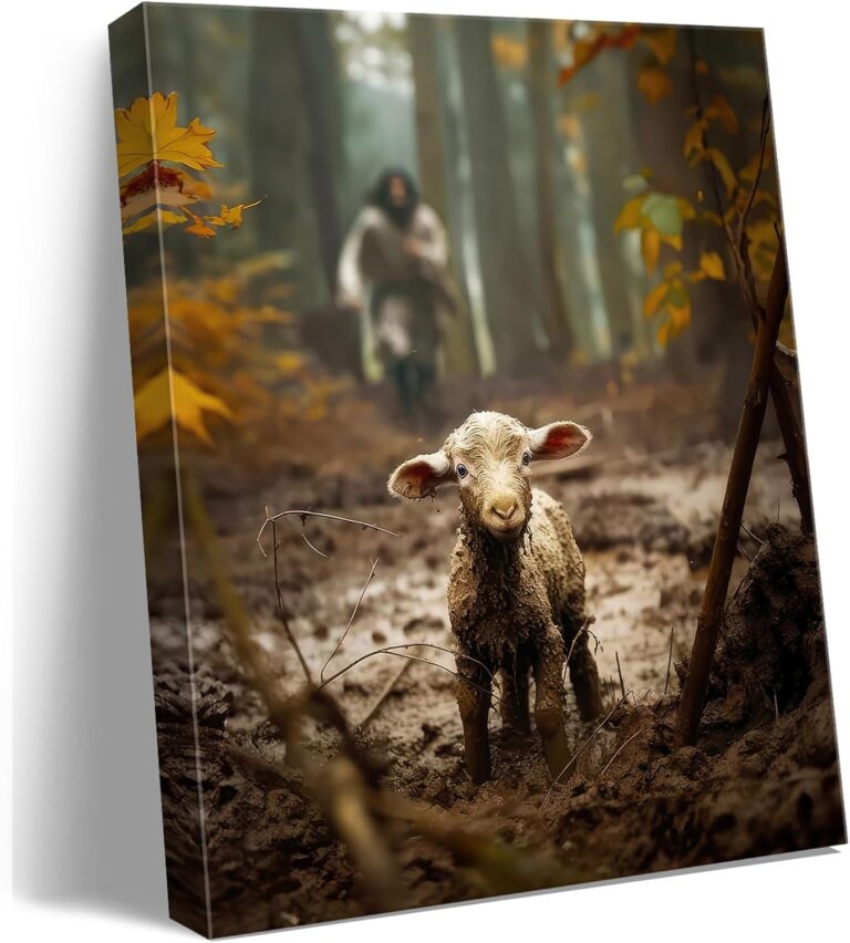 Religious wall decor for prayer room Christian wall art for Christmas decorations indoor Jesus and Lamb canvas wall prints Jesus Running After Lost Lamb Picture for home decor Baptism gifts for boys-girl serenity prayer wall art Christian gifts for Women,christians,pastor,teachers,Mother's A-333