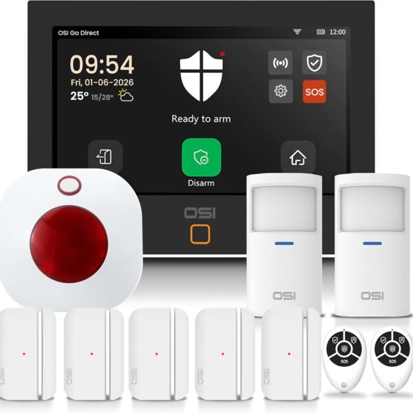 OSI Alarm System Gen 2 (4G), 11pc, DIY, Motion & Entry Sensors, Wireless Siren, Remotes, App & Alexa Compatible Self Monitor(No Monthly Fees) or Optional 24/7 Alarm Monitoring