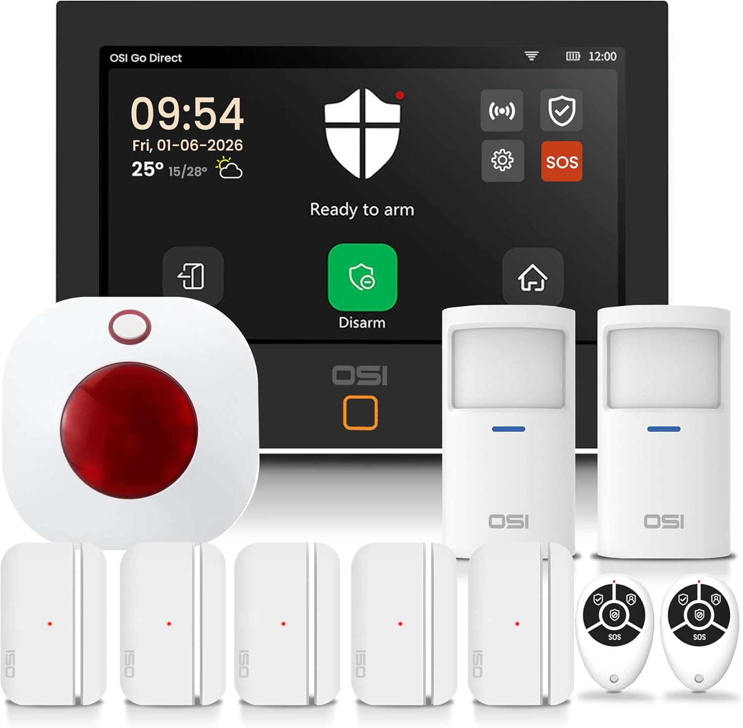 OSI Alarm System Gen 2 (4G), 11pc, DIY, Motion & Entry Sensors, Wireless Siren, Remotes, App & Alexa Compatible Self Monitor(No Monthly Fees) or Optional 24/7 Alarm Monitoring OSI Alarm System Gen 2 (4G), 11pc, DIY, Motion & Entry Sensors, Wireless Siren, Remotes, App & Alexa Compatible Self Monitor(No Monthly Fees) or Optional 24/7 Alarm Monitoring