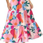 BTFBM Skirts for Women Summer 2026 Floral Print A Line Elastic High Waist Boho Maxi Skirt Spring Fashion Clothing Pocket
