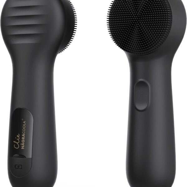 Silicone Face Scrubber, NgraCoola CLIE 2.0 Facial Cleansing Brush, Rechargeable, Waterproof Face Scrub Brush for Cleansing, Exfoliating, Massaging, Electric Facial Exfoliator for Women & Men - Black